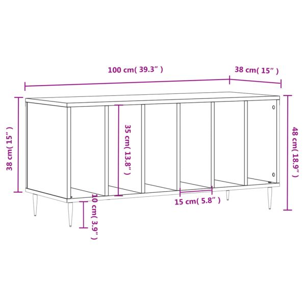 Шкаф за винилови плочи сив сонома 100x38x48 см инженерно дърво