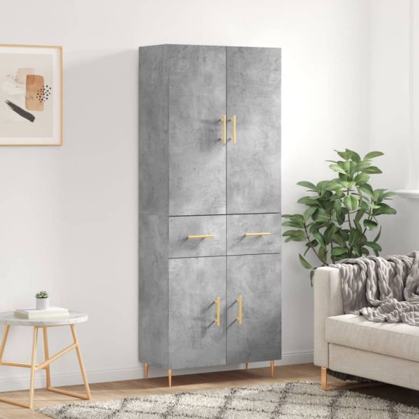 Висок шкаф, бетонно сив, 69,5x34x180 см, инженерно дърво