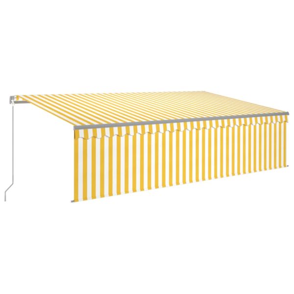 Ръчно прибиращ се сенник с щора и LED, 5x3 м, жълто и бяло