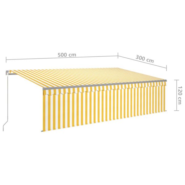 Ръчно прибиращ се сенник с щора и LED, 5x3 м, жълто и бяло