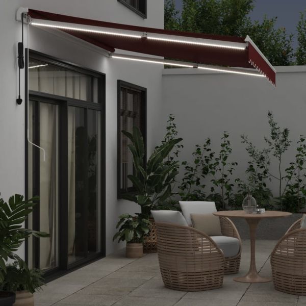 Автоматично прибираща се тента с LED, бордо, 350x250 см