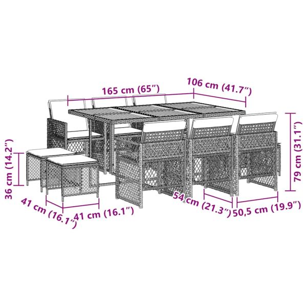 Градински комплект с възглавници 11 части сив полиратан