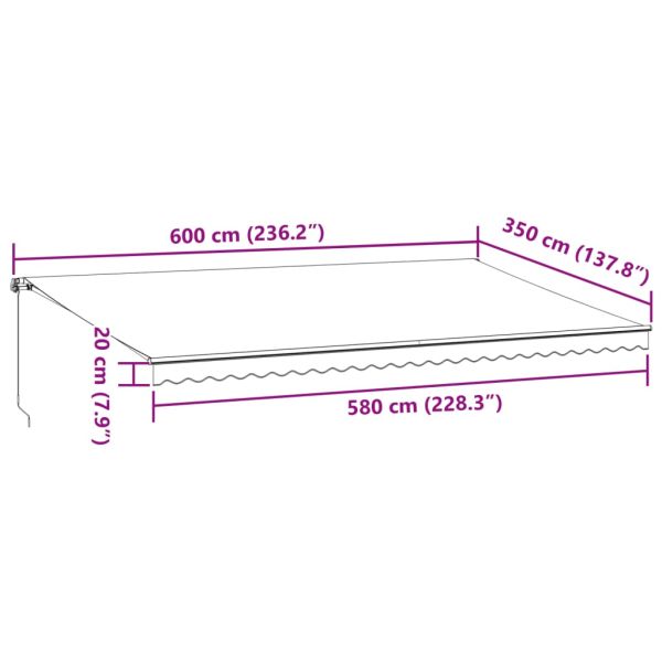 Ръчно прибираща се тента с LED, бордо, 600x350 см