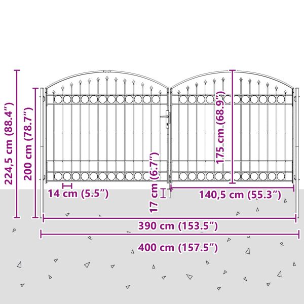 Врата за ограда ASSEN 401 x 224,5 см Стомана Сив С ключалка