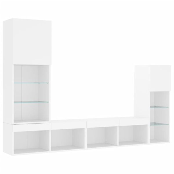 ТВ стенни модули с LED, 4 части, бели, инженерно дърво