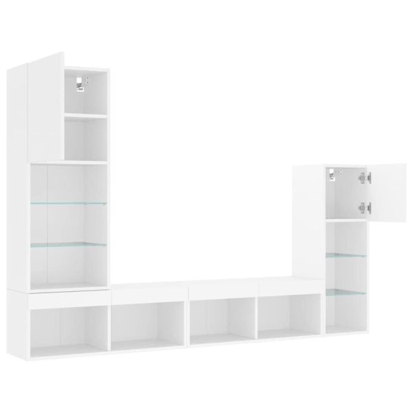 ТВ стенни модули с LED, 4 части, бели, инженерно дърво