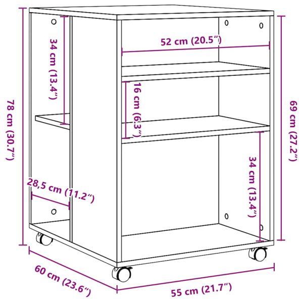 Странична маса с колела кафяв дъб 55x60x78 см инженерно дърво