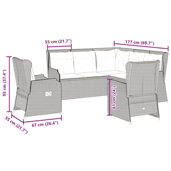Градински лаундж комплект с възглавници 5 части бежов полиратан