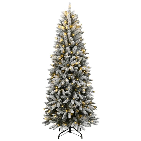 Изкуствена коледна елха, 150 LED и флокиран сняг, 150 см