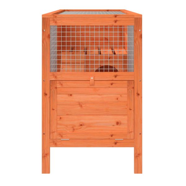 Клетка за зайци кафява 103x44x69,5 см борово дърво масив