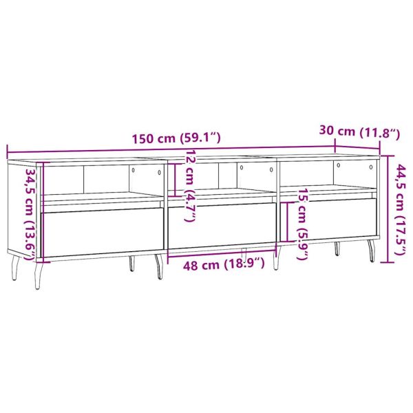 ТВ шкаф, старо дърво, 150x30x44,5 см, инженерно дърво