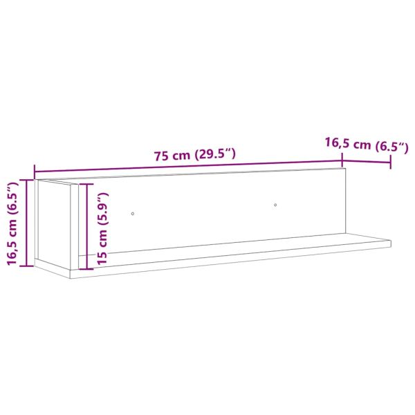 Стенни рафтове 2 бр старо дърво 75x16,5x16,5 см инженерно дърво