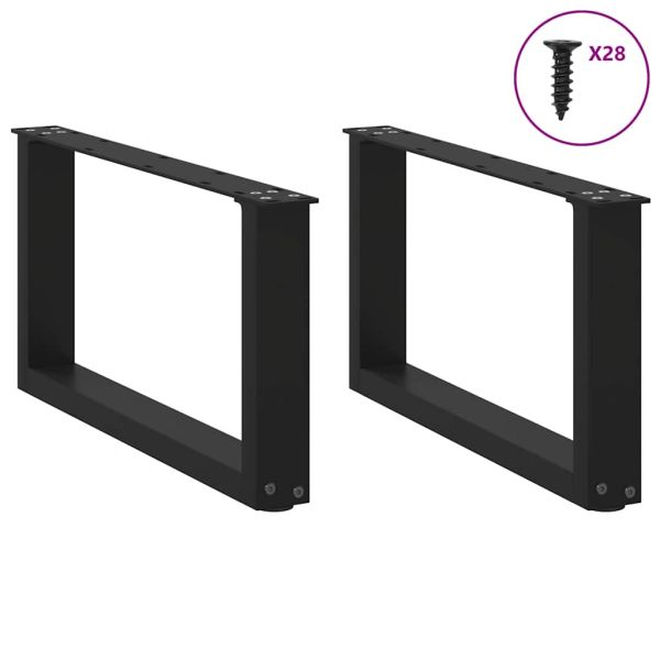 Крака за масичка за кафе, U-образни, 2 бр., черни, 70 x (30-31) см, стомана