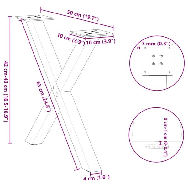 Крака за масичка за кафе, X-образни, 2 бр., антрацит, 50 x (42-43) см, стомана