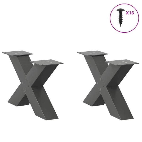 Крака за масичка за кафе, X-образни, 2 бр., антрацит, 60x(30-31) см, стомана