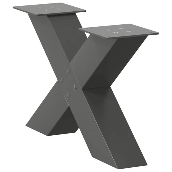 Крака за масичка за кафе, X-образни, 2 бр., антрацит, 60x(30-31) см, стомана