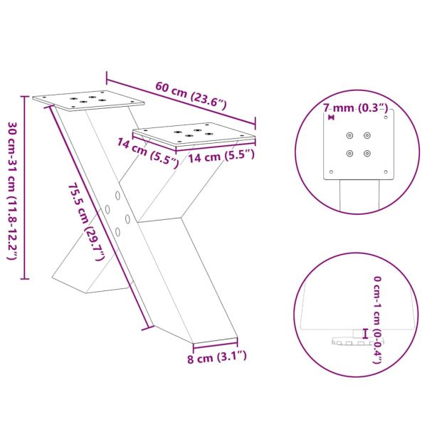 Крака за масичка за кафе, X-образни, 2 бр., антрацит, 60x(30-31) см, стомана