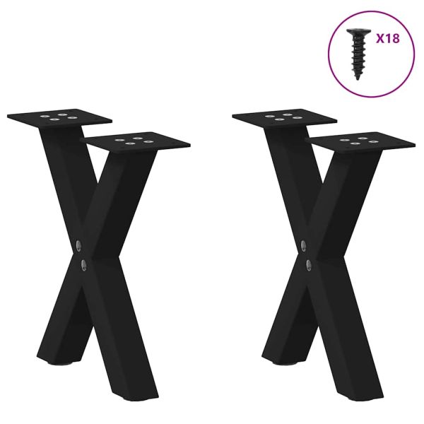 Крака за масичка за кафе, X-образни, 2 бр., черни, 37 x (30-31) см, стомана