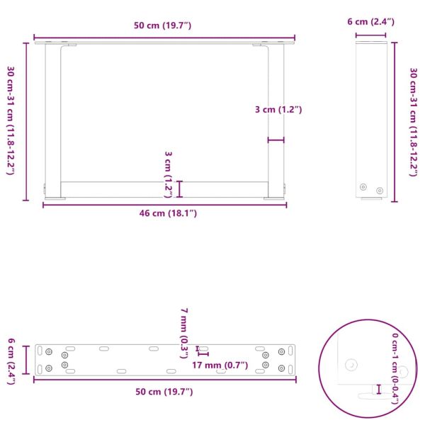 Крака за масичка за кафе, U-образни, 2 бр., антрацит, 50x(30-31) см, стомана