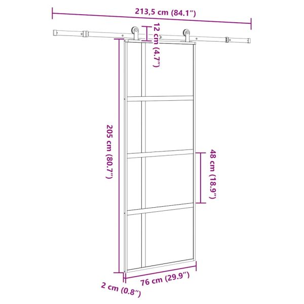 Плъзгаща се врата с обков 76x205 см Закалено стъкло&Алуминий
