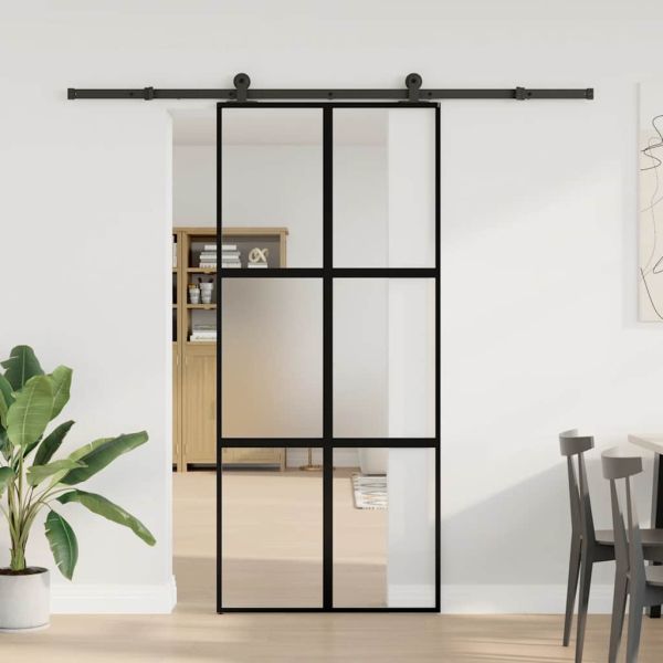 Плъзгаща се врата с обков 90x205 см Закалено стъкло&Алуминий