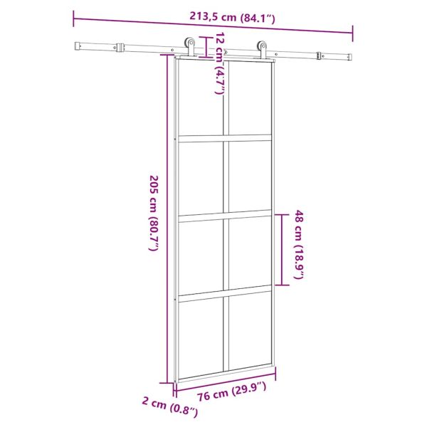 Плъзгаща се врата с обков 76x205 см Закалено стъкло&Алуминий