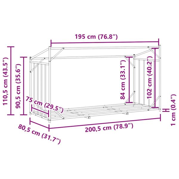 vidaxL Стойка за дърва за огрев с дъждобран, 200,5x80,5x110,5 см