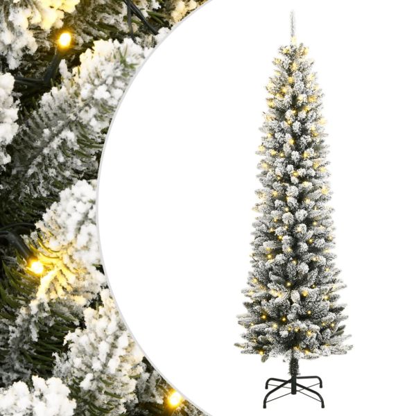 Изкуствена коледна елха с 300 LED и флокиран сняг 240 см