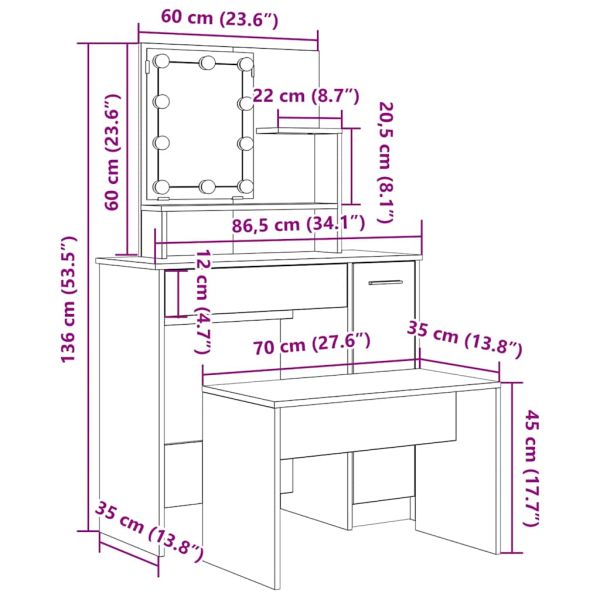 Комплект тоалетка с LED Artisan Oak Engineered Wood