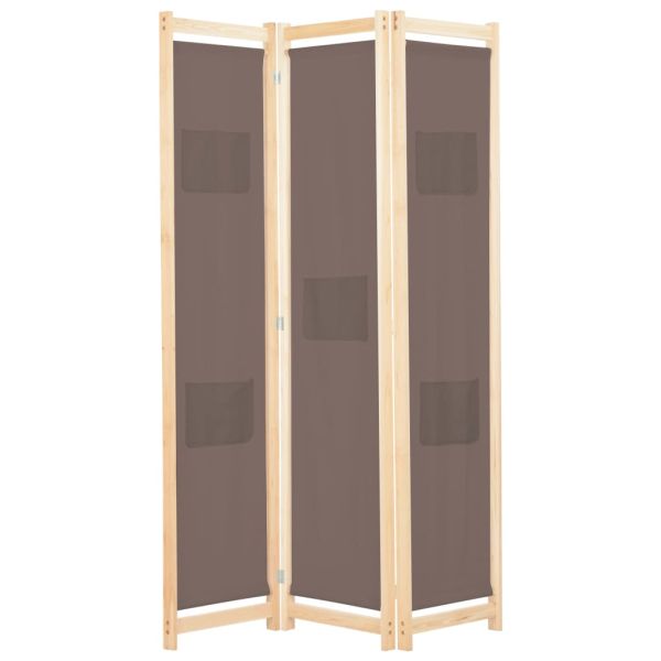 Параван за стая, 3 панела, кафяв, 120x170x4 cм, текстил