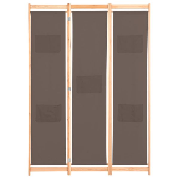 Параван за стая, 3 панела, кафяв, 120x170x4 cм, текстил