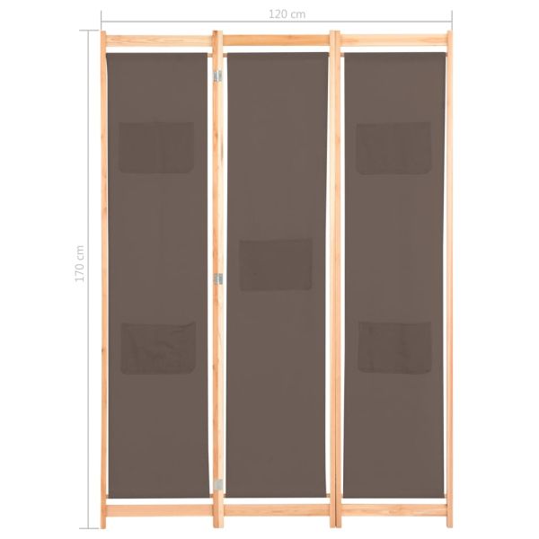 Параван за стая, 3 панела, кафяв, 120x170x4 cм, текстил