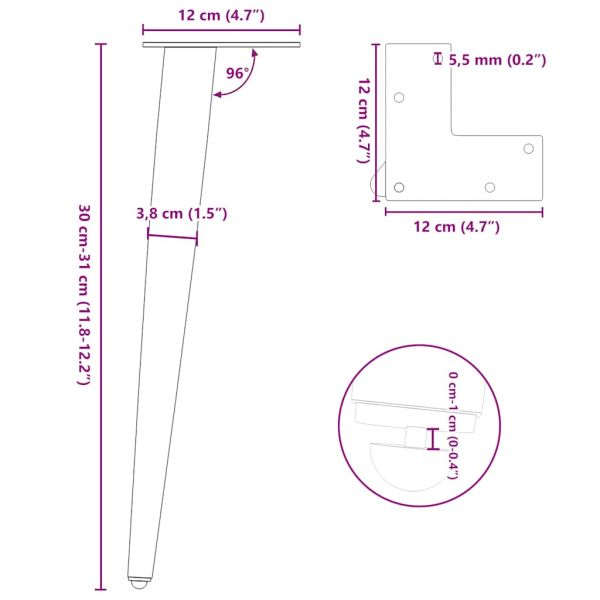 Крака за масичка за кафе, конична форма, 4 бр., бели, 30-31 см, стомана