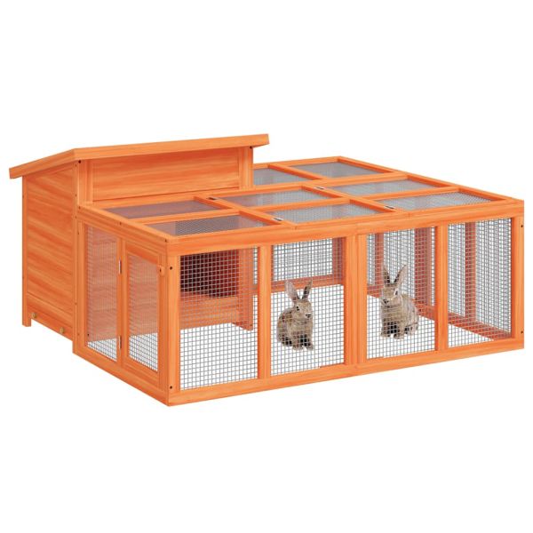 Клетка за зайци кафява 144x123x67,5 см борово дърво масив