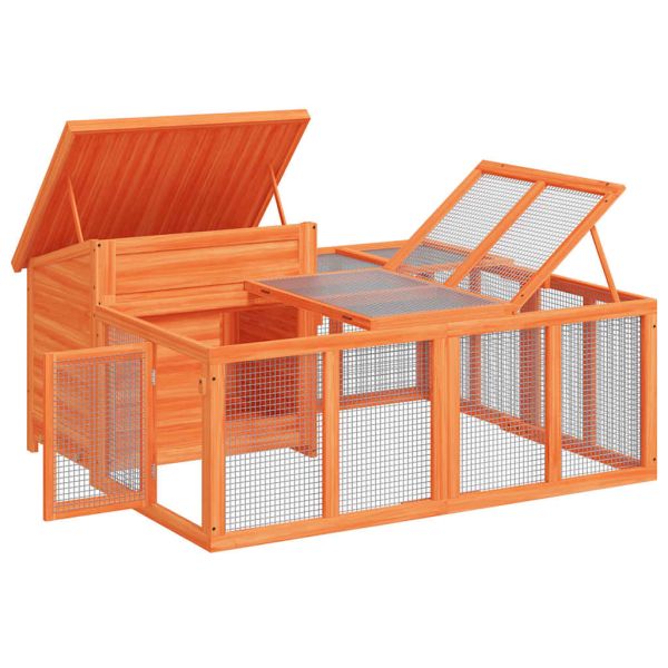 Клетка за зайци кафява 144x123x67,5 см борово дърво масив