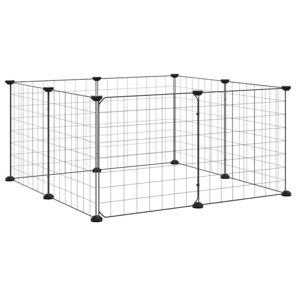8-панелен кът за домашни любимци с врата, черна, 70x70x35 см, стомана