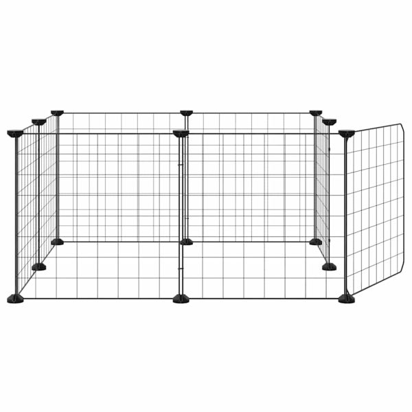 8-панелен кът за домашни любимци с врата, черна, 70x70x35 см, стомана