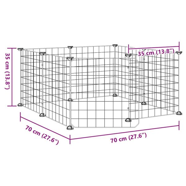 8-панелен кът за домашни любимци с врата, черна, 70x70x35 см, стомана