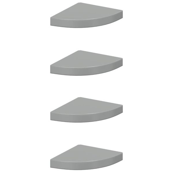 Окачени ъглови рафтове, 4 бр, сив гланц, 25x25x3,8 см, МДФ
