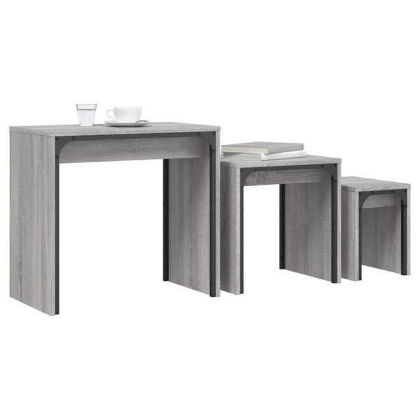 Стифиращи кафе маси, 3 бр, сив сонома, инженерно дърво