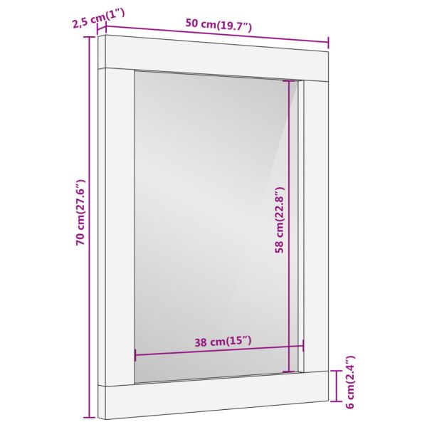 Огледало за баня 50x70x2,5 см мангово дърво масив и стъкло