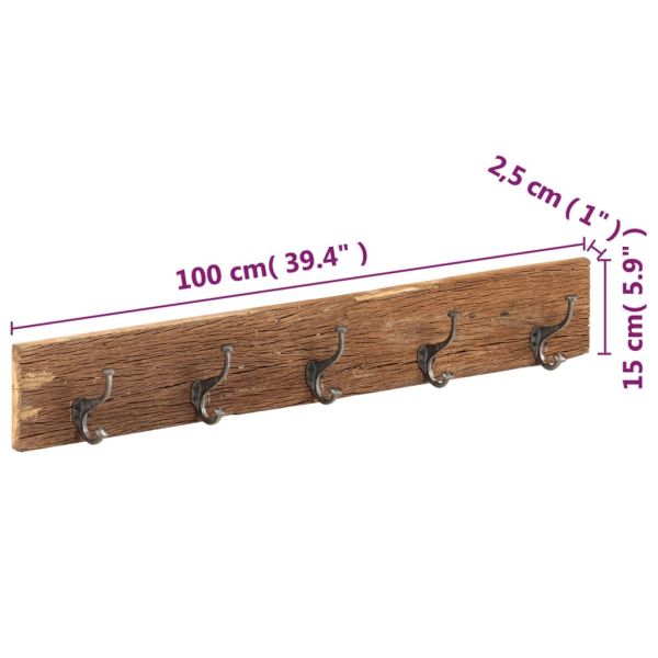 Закачалка с 5 куки, 100x2,5x15 см, регенерирано дърво масив