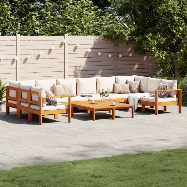 Градински комплект диван с възглавници, 8 части, акация масив