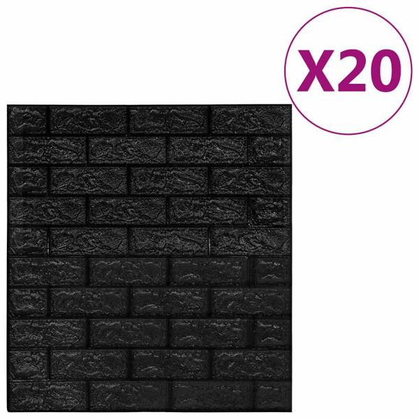 3D тапети Тухли, самозалепващи се, 20 бр, черни