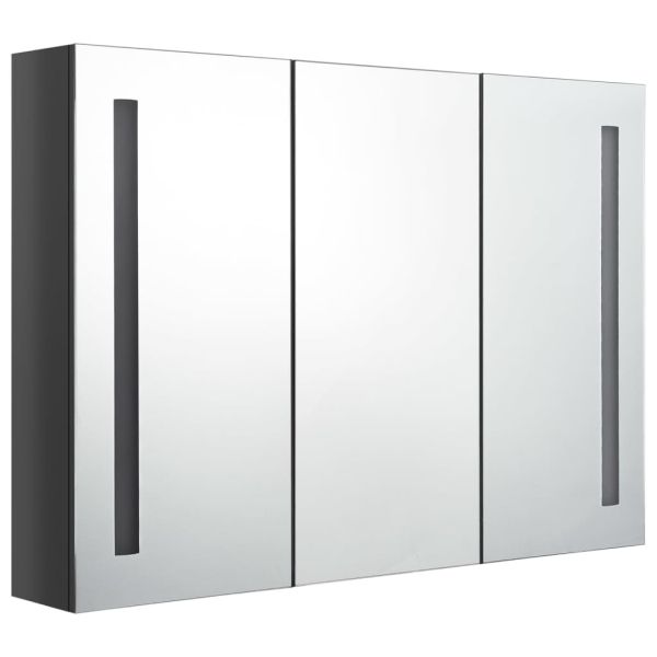 LED шкаф с огледало за баня, 89x14x62 см, блестящо сив
