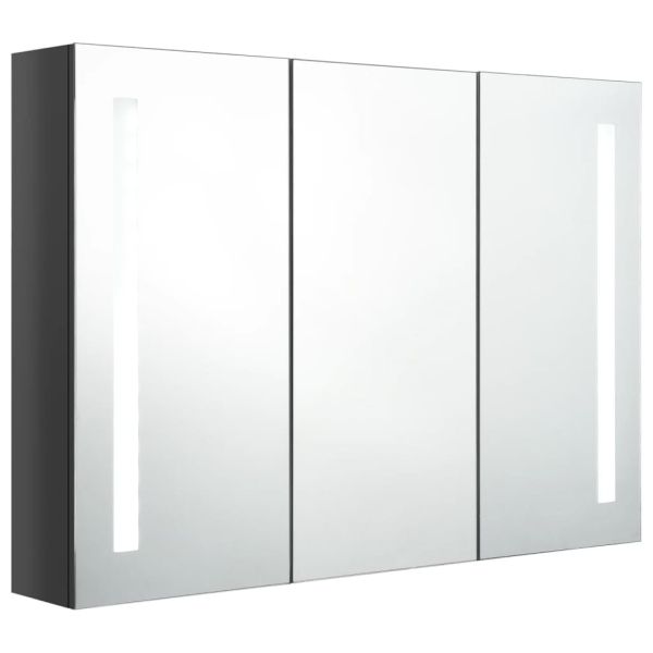 LED шкаф с огледало за баня, 89x14x62 см, блестящо сив
