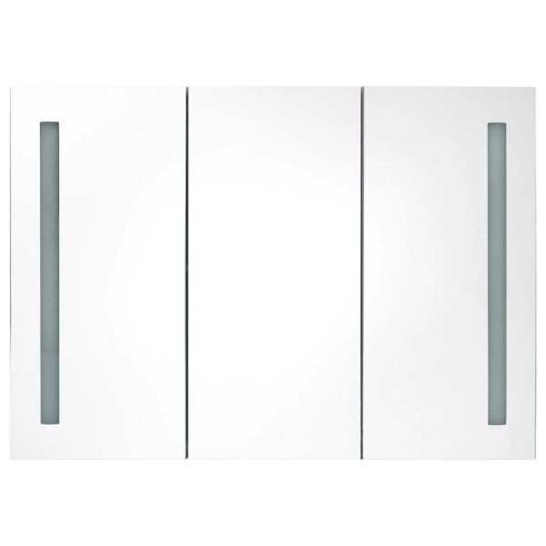LED шкаф с огледало за баня, 89x14x62 см, блестящо сив