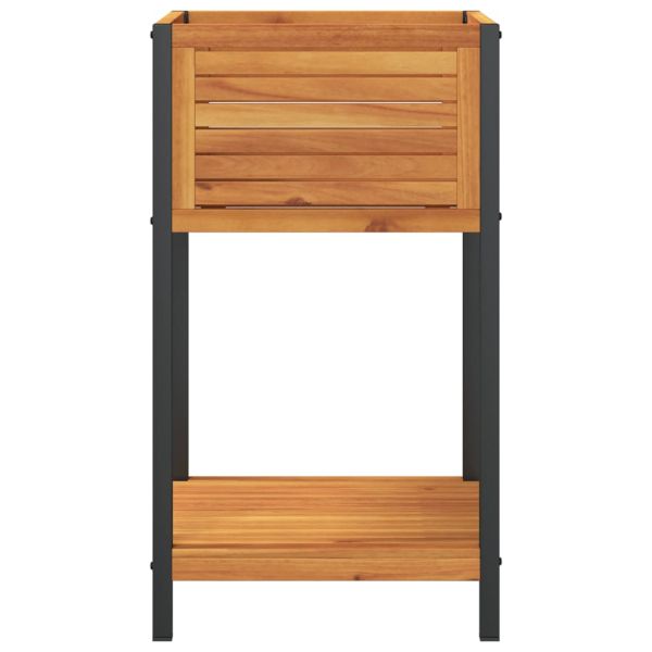 Градинска кашпа с рафт 45x45x80 см масивна акация и стомана