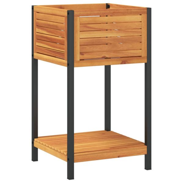 Градинска кашпа с рафт 45x45x80 см масивна акация и стомана