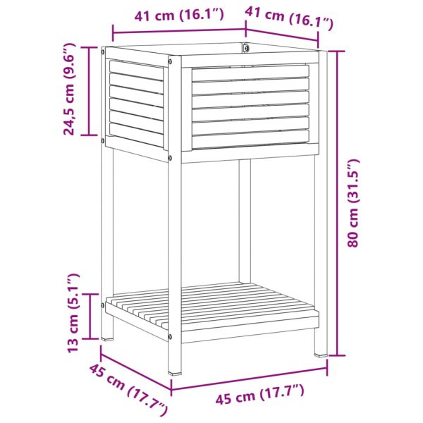 Градинска кашпа с рафт 45x45x80 см масивна акация и стомана